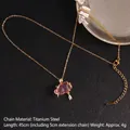 Cloud pendant necklace with pink cloud and golden lightning charms on titanium steel chain - Gold Color Pink Cloud