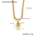 Gold titanium steel snake chain necklace with green zircon pendant and size measurements - Gold August Olive Green Zirconia (P1841)