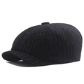 Berretto newsboy nero a strisce grigie con design retrò a 8 pannelli di tendenza - L (58-60cm) / Nero