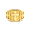 Anello da uomo vintage in oro con croce, faccia quadrata e finitura in acciaio inossidabile - US 8 / Oro