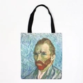 Artistic canvas tote bag featuring Van Gogh self-portrait print and black straps - Self-Portrait
