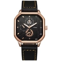 Orologio sportivo quadrato con cinturino in pelle nera e cassa d'oro con quadrante - Quadrante Quadrato (Cassa Oro Rosa Quadrante Nero)