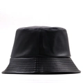 Chic black faux leather bucket hat with detailed brim stitching on a clean white background - M (56-58cm) / Black Style(03)