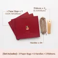 Set of 3 red teacher gift bags 22x10x20cm with woven handles and champagne ribbons - Medium / Salute Red
