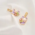 Artistic rectangular pendant in gold finish with purple enamel and natural pearls - Style 18 Purple Enamel Baroque Pearl Pendant