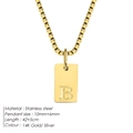 Minimalist stainless steel square pendant necklace with engraved letter B in gold finish - Letter B / Gold