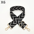 Detail of black and white chevron fabric strap with golden metal hooks and adjustment buckle - Black & White