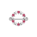 Detail of silver nipple shield ring featuring a pink gemstone and five-pointed star design - Star Pink Gem (NP24091401S) / Pink