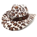 Cappello da cowboy vintage leopardato con fascia in pelle e stemma di toro in metallo - M (56-58cm) / Corona a Cuore Beige