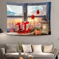 Arazzo natalizio da parete con scena calda di finestra, lanterne e regali - 150x130cm / Finestra Accogliente Stile 4