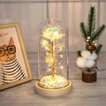 Iridescent gold foil rose in glass dome with LED fairy lights and wooden base - Wood Base Warm White Light + Foam Balls