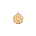 18K gold plated stainless steel round pendant with engraved letter D on white background - Letter D / Gold