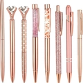 Set de 8 bolígrafos creativos de metal oro rosa con purpurina y diamantes - Juego Oro Rosa