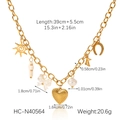 Diagramme détaillé du collier doré à breloques avec spécifications de taille et poids - Style Multi-Pendentif Soleil Croix Coeur Doré (HC-N40564)