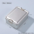 Silver rectangular metal tin storage box with secure buckles in 14.5x11x5.5cm size - Medium / Silver