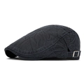 Dark blue vintage cotton newsboy cap with washed texture and adjustable metal buckle - Navy Blue