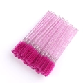 Disposable glitter pink eyelash brushes with transparent handles for makeup application - Crystal Rose Handle Rose Head