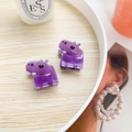 Cute purple hippo cartoon hair clips made of glossy acrylic for girls, set of two - Hippo (Pair)