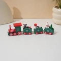 Classic red and green wooden Christmas train ornament with Santa and snowman figures - 4-Section Classic Green