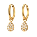 Fashionable 18K gold-plated stainless steel teardrop earrings with sparkling zircons - Zirconia Water Drop Hoop