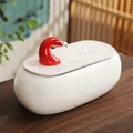 White and red ceramic automatic pet water fountain with continuous flowing stream - Flowing Water Wealth - Long Red Top White Bottom