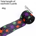 5-yard roll of black Halloween ribbon featuring orange and purple spider print patterns - Tri-color Spider Style