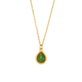 18K gold plated necklace with teardrop green cat eye stone and beaded bezel decoration - Green