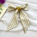 Polka dot bow hair ribbon in beige and yellow with elegant long streamers - Lemon Yellow Polka Dot