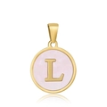 Pendentif en titane plaqué or 18k avec incrustation rose et lettre L capitale - L-Coquille Rose