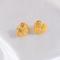 Golden heart-shaped titanium steel stud earrings with elegant pleated texture and 18k gold plating - Heart Irregular