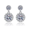 Elegant silver round halo drop earrings with sparkling zircon stones on a white background - Round Tassel Dangle Earrings (ED142)