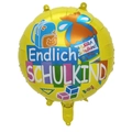Yellow round foil balloon for school enrollment with school bag and Schultüte print - German School Entry Round Balloon