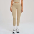 Legging de yoga kaki à taille haute en V croisée pour femme avec poches latérales - Chameau Clair