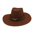 Brown Western cowboy hat featuring a silver bull head emblem and decorative stitching - One Size / Coffee (Brown Bull Head)