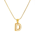 Gold plated initial D pendant necklace with inlaid white pearls on snake chain - Letter D (SP723G-D)