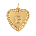 Gold plated heart pendant with embossed letter G and vintage rope border detail - Heart Letter G