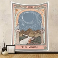 Vintage The Moon tarot card tapestry wall hanging with mystical celestial patterns for room decor - Gt220101-14 / 73*95CM (Cross-border Brushed)