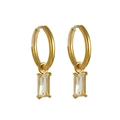 Boucles d'oreilles créoles en acier titane plaqué or 18K avec zircons pendants - Zircone Blanche