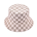 Classic checkered bucket hat in beige and grey canvas for outdoor fashion and sun protection - Khaki and Beige Checkerboard