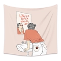 Tapisserie murale illustrative avec silhouette féminine et slogan sur tissu blanc moderne - GT20010-Jeune Fille se Mettant du Rouge à Lèvres Devant le Miroir