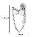 Silver bow earring with heart zirconia, star chain detail, and size measurements - Silver Bow Star (0191-3#Silver)