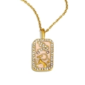 18K vergoldete rechteckige Steinbock-Halskette mit rosa Emaille und Kristallen - Steinbock / Gold