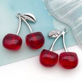Sparkling red cherry keychain pendant with silver leaves for DIY bag charms and jewelry - Large Cherry (19035) / 1 Piece (29x28mm) / Transparent Dark Red