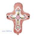 Pink cross foil balloon with white stripes and colorful dots for baptism 74x51cm - Cross Pink
