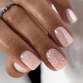 Elegant pale pink press-on nails with silver glitter accents and a square round shape - 24Pcs Set (With Tool Kit) / Nude Pink White Flakes (CW176)