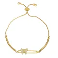 Minimalist gold butterfly bracelet featuring white zircon stones and adjustable slider clasp - Style B-Pin Single Butterfly White Zirconia