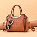 Chic brown tote bag with quilted texture and golden hardware accents for women - Khaki/Earth Yellow