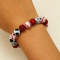 Adjustable sports beaded bracelet featuring basketball, baseball and football charm beads - Beaded Mixed Sports Ball Bracelet (WG-1391)