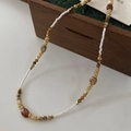 Natural tiger eye and tourmaline beaded necklace with gold spacers in ethnic style - Dalmatian Jasper Necklace XL0481