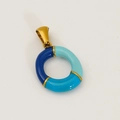 Blue enamel tri-color gradient circular titanium steel pendant in gold finish - O-Single Pendant (Blue Mixed/Gold)